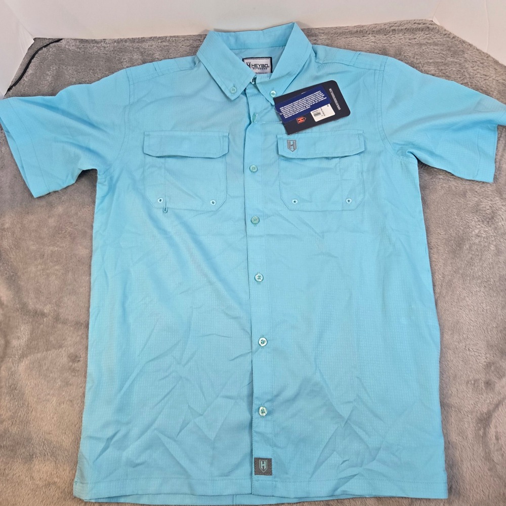 Heybo Outdoors Boca Grande Youth Fishing Shirt Seafoam Blue Medium HEY6016Y NEW